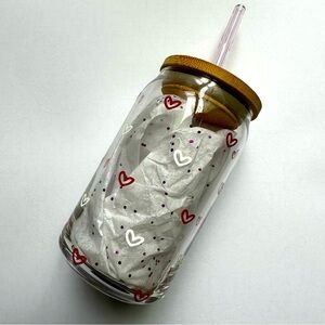 Red & White Little Hearts Beer Can Glass